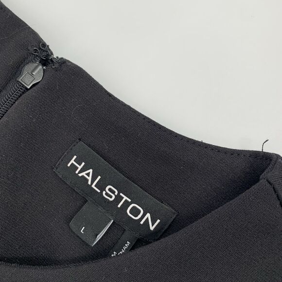 Halston Long Sleeve Tunic Top Size Large Womens Solid Black Gold Detail Blouse L - Picture 3 of 7